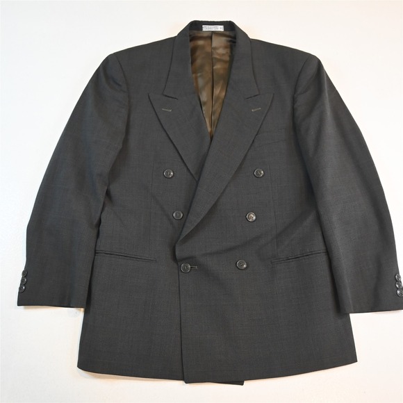 Vtg Mens Double Breasted 42S Green Glenn Check 100% Wool Blazer Sport Coat